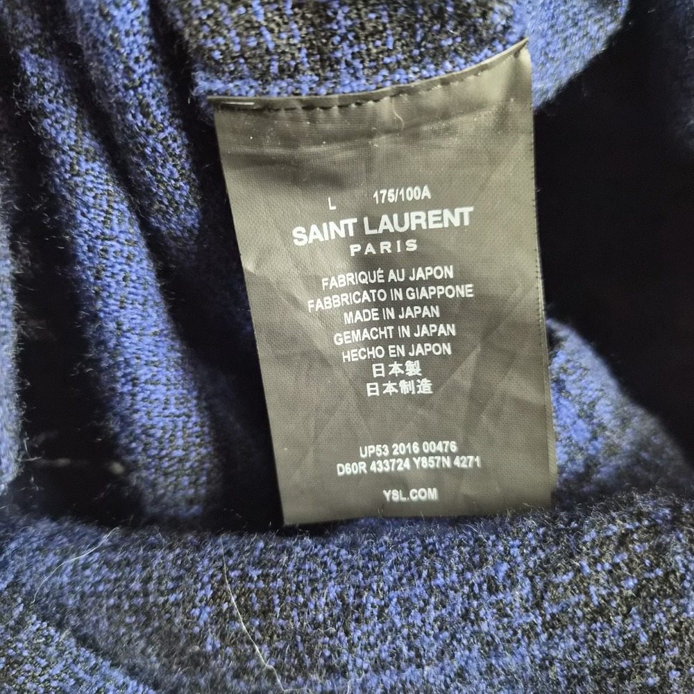 Saint Laurent Paris Shirt Large Navy Blue Plaid 100% Wool Japan Designer Luxury - Picture 10 of 11